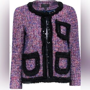 Tweed sequins fringe jacket